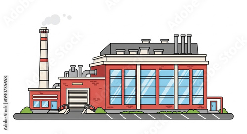 Industrial Factory Building with Chimney.