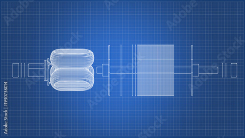 Fotografi Electric Motor Rotor Exploded View - Blueprint Technical drawin