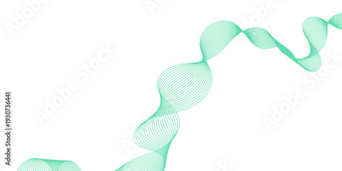 Abstract green background featuring a smooth wave pattern and swirling curves with a decorative green ribbon flow isolated on a white vector illustration backdrop