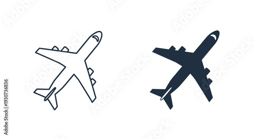 Two airplane representations one outlined and one solid a striking silhouette