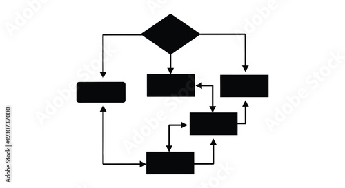 A black and white diagram displaying a flowchart with various shapes and arrows a striking silhouette high quality professional detailed modern