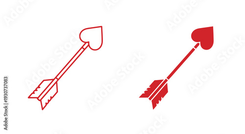 Two red heart shaped arrows displayed on a white background silhouette