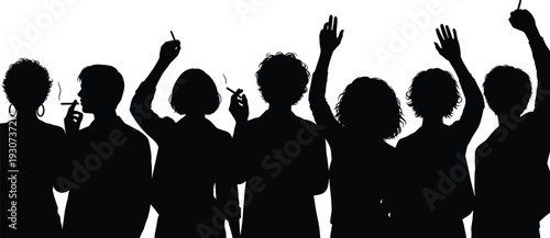 Smoking people silhouette collection isolated on white background, men and women holding cigarettes, addiction and unhealthy lifestyle concept illustration