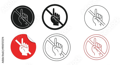 Prohibition signs depicting hand gestures with a crossed line silhouette