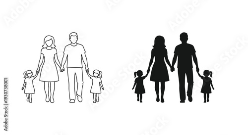 Family outline and dark silhouette depicting togetherness and connection silhouette