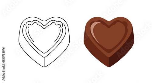 Chocolate heart comparison outline and filled a sweet visual silhouette