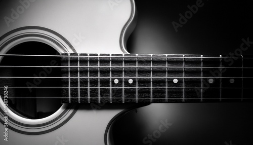 abstract high contrast black and white guitar fretboard close up for music design