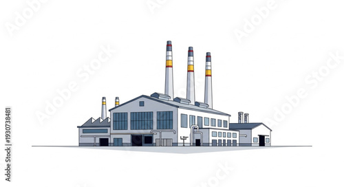 Industrial Factory Building with Chimneys.