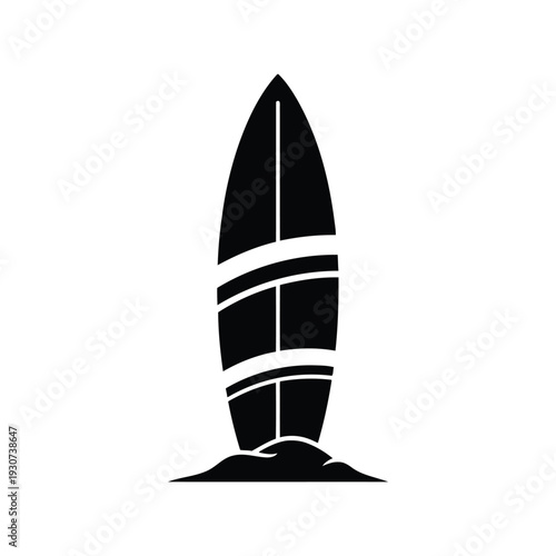 Surfboard silhouette vector icon isolated on white, summer beach surfboard illustration