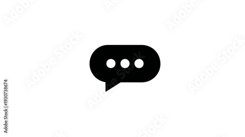 A stylized black speech bubble with three dots inside, centered on a white background