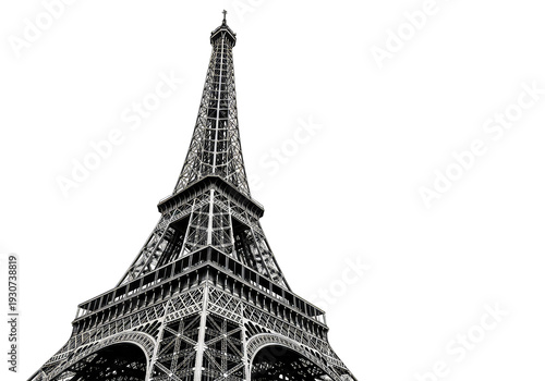 Eiffel Tower black line art silhouette cutout isolated on transparent background