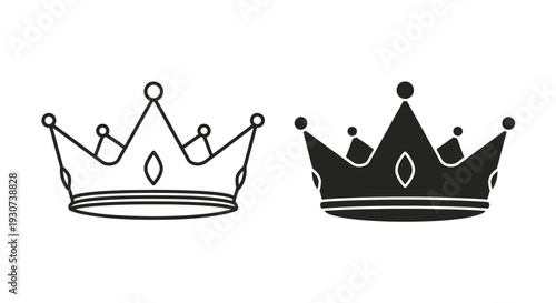 Two regal crown designs presented in a stark black silhouette