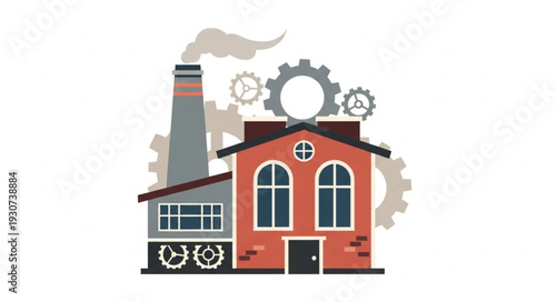 Industrial Factory Building with Gears.