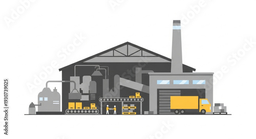 Industrial Factory Building with Machinery.