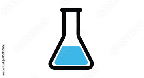 Simple illustration of a laboratory flask with blue liquid silhouette