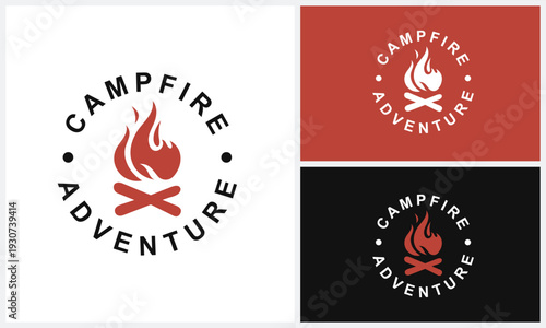 Burning Wood with Fire Flame for Campfire Adventure Camp Outdoor Vintage Retro logo design