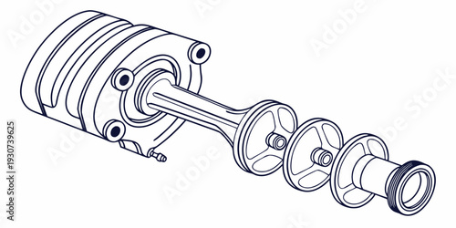A detailed diagram of a crankshaft with connecting rods and pistons in an engine