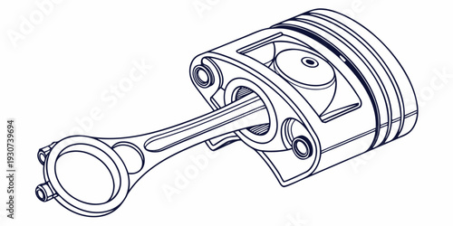 Close up view of a piston and connecting rod assembly in a combustion engine