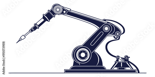 Intricate mechanical arm with a pen tip, detailed in blue and white.