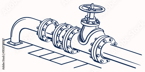 Close-up view of a complex industrial pipe system with multiple valves and joints