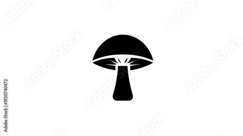 A simple, black-and-white illustration of a mushroom, with a rounded cap and stalk, isolated on white