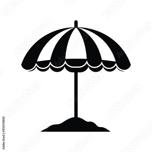 Beach Umbrella Vector Silhouette Icon for Summer Holiday and Vacation Design