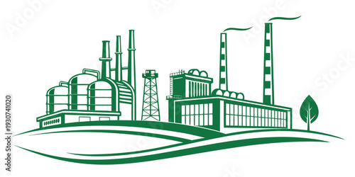 Modern industrial complex with green energy production facilities