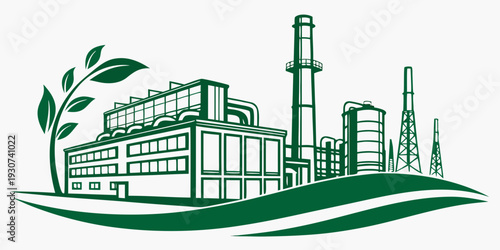 A green and sustainable industrial complex with eco-friendly buildings and technology.