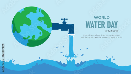 World water day design 22 march lettering and map. Save water save life, vector illustration background ecology and environment conservation concept design