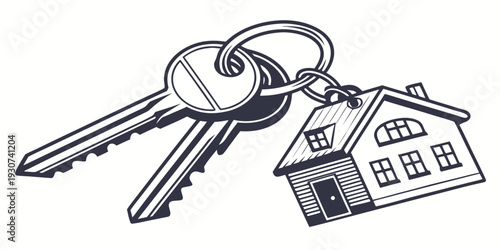 A set of keys and a house illustration representing property ownership.