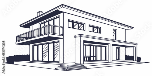 Modern house with large windows and a balcony overlooking the street