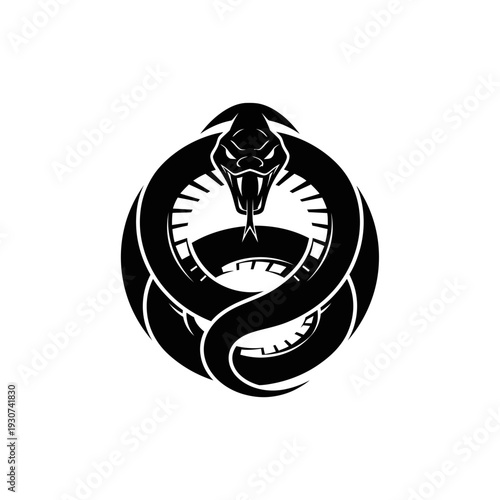 Black snake coiled in circle graphic illustration design on white background