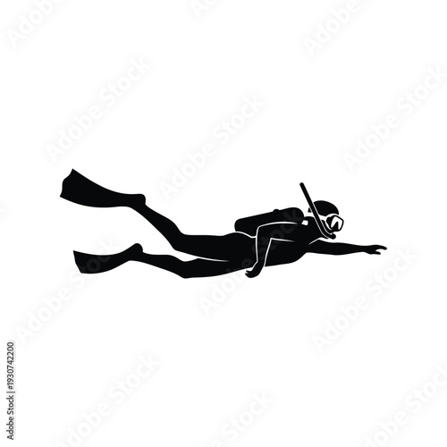 Scuba Diver Silhouette Vector Illustration Isolated on White Background for Underwater Themes