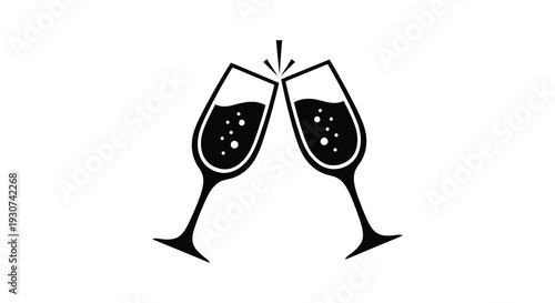 Two wine glasses clink together in a celebratory gesture creating a striking black silhouette high quality professional detailed modern elegant stylish
