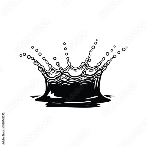 Water Splash Vector Silhouette Isolated Black Ink Drop Clipart for Graphic Design