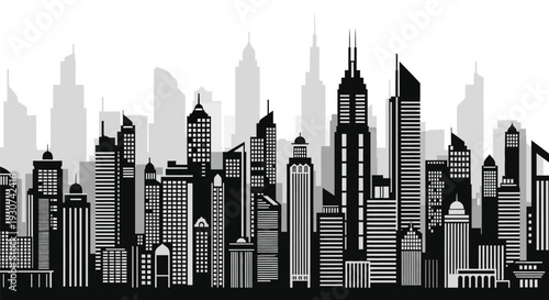 Vector city skyline illustration in black and gray