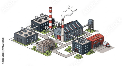 Industrial Factory Buildings and Chimneys.