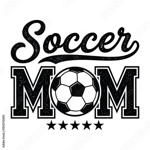 Soccer Mom Vintage Typography Design with Ball and Stars