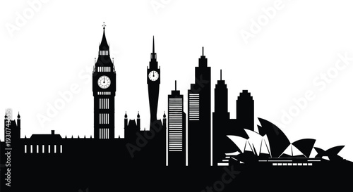Black silhouette of Sydney city skyline vector