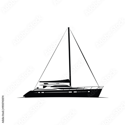 Luxury yacht silhouette vector illustration isolated on white for nautical design and branding
