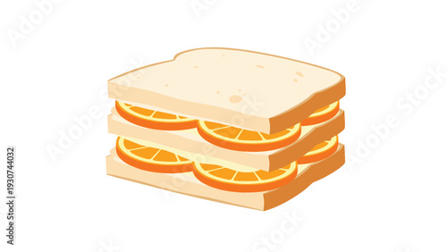 Creative food concept features a sliced bread sandwich filled with fresh orange rounds instead of traditional meat.