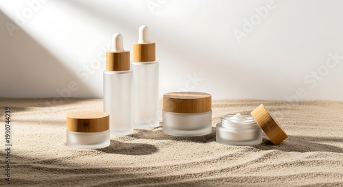 Wallpaper Mural Natural skincare products on sandy surface Torontodigital.ca