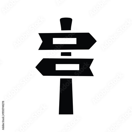 Direction signpost silhouette vector icon isolated on white, black road sign graphic symbol