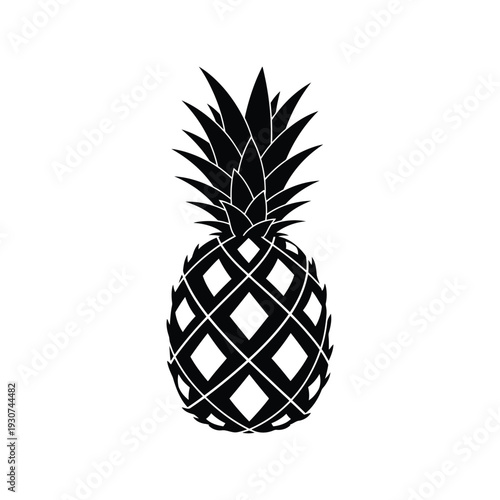 Pineapple silhouette vector illustration, black tropical fruit icon for summer design