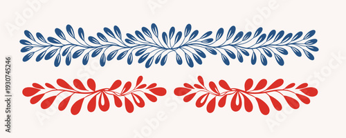 Vibrant blue and red floral patterns on cream background