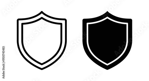 Shield icons in outline and solid styles, symbolizing protection, security, and safety