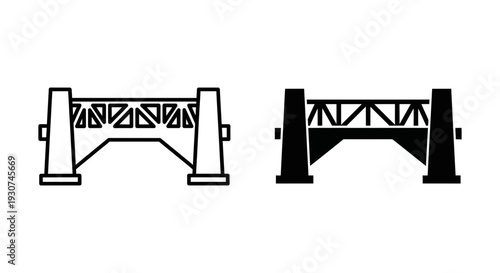 Industrial bridge icons in outline and solid fill, representing connection and engineering