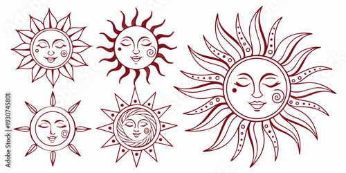 Vibrant and intricate sun designs with smiling faces and radiant rays
