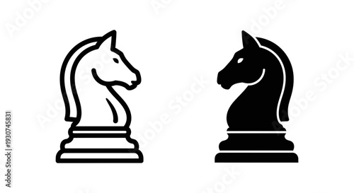 Two chess knight pieces facing each other, symbolizing strategy, competition, and intellect. Available in outline and solid.