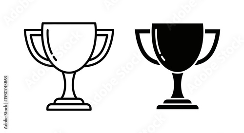 Trophy cup in outline and solid fill, representing victory, achievement, award, and success in competition. Icon graphic.
